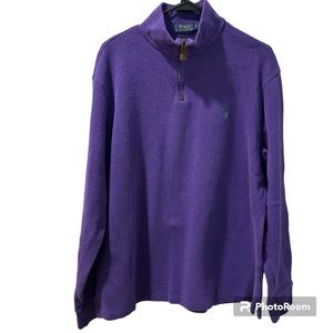 Polo Ralph Lauren Pullover Quarter Zip Purple Size Large Logo on Front Cotton